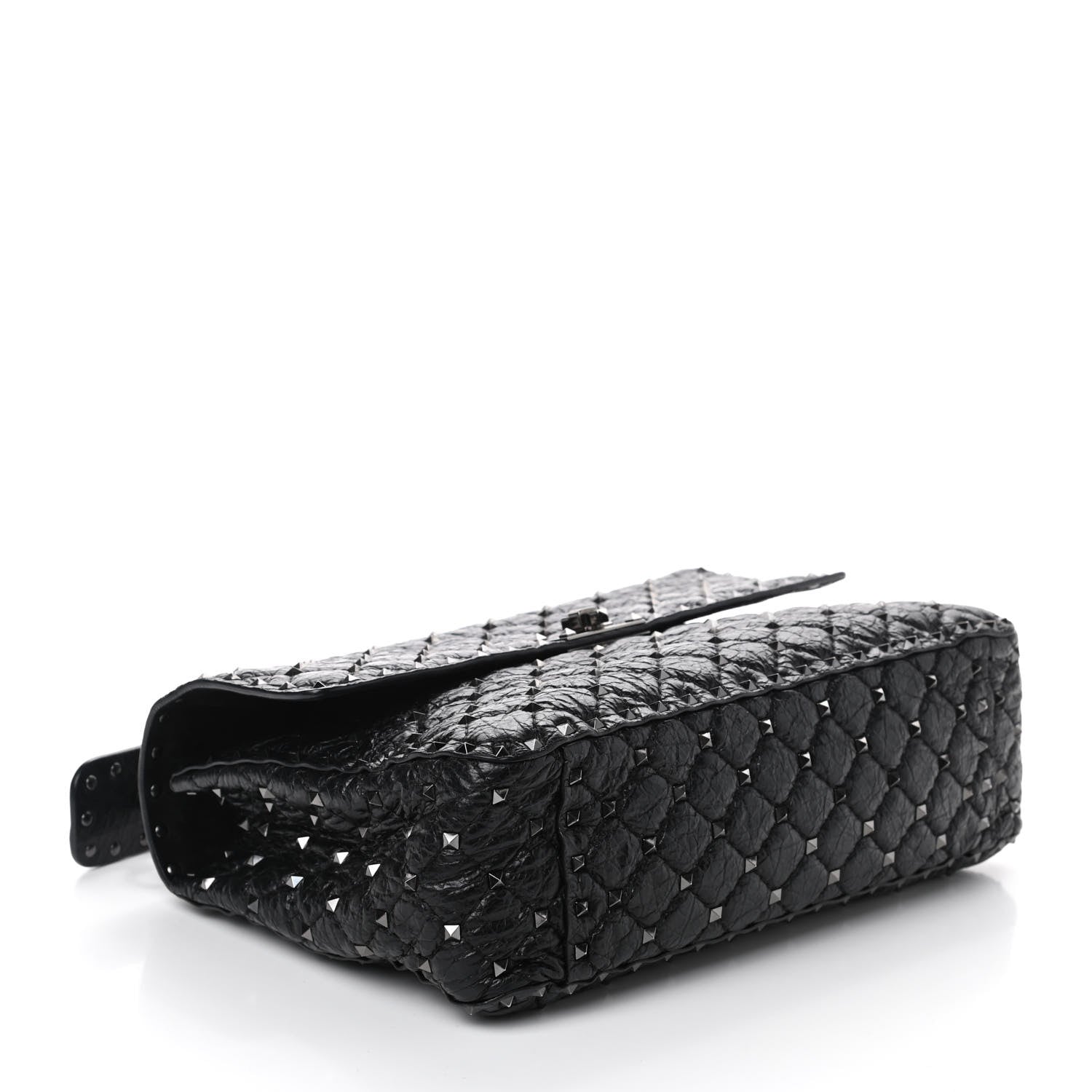 Valentino Garavani Craquele Nappa Large Rockstud Spike Shoulder Bag Black 4 of 9