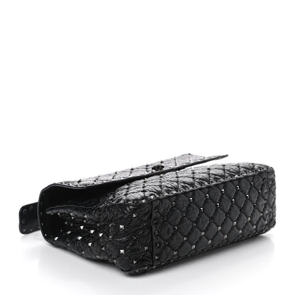 Valentino Garavani Craquele Nappa Large Rockstud Spike Shoulder Bag Black 4 of 9