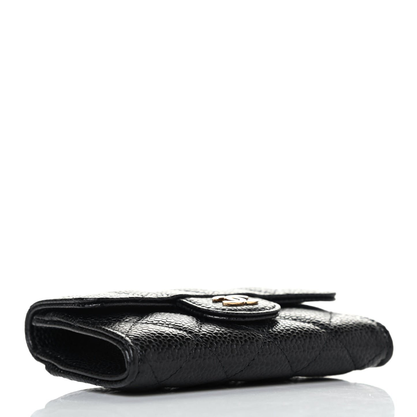 Caviar Quilted Flap Card Holder Wallet Black