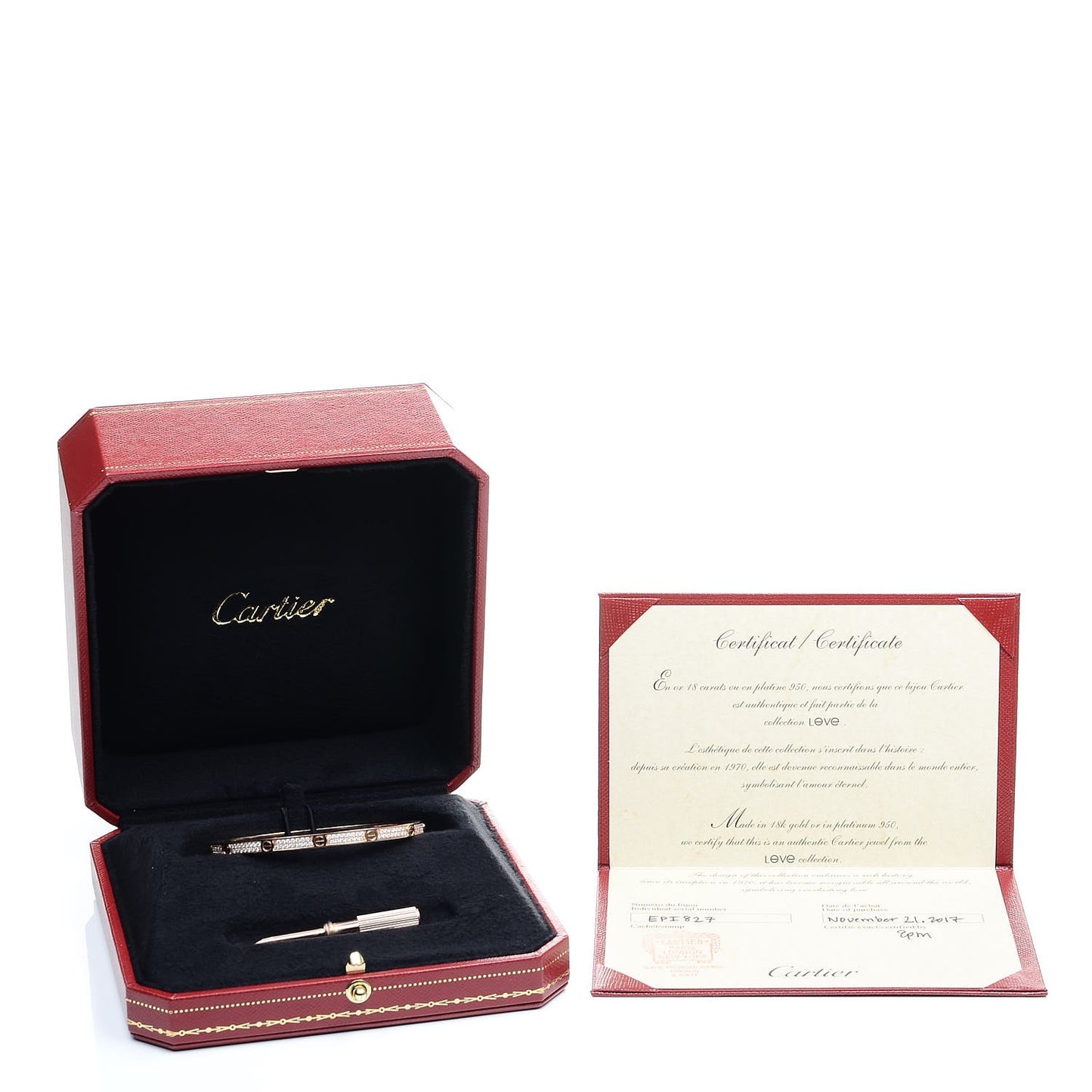 18K Pink Gold Diamond Small LOVE Paved Bracelet 17
