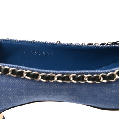 Chanel Denim Grosgrain Chain Cap Toe Pumps 38 Blue Black 8 of 10