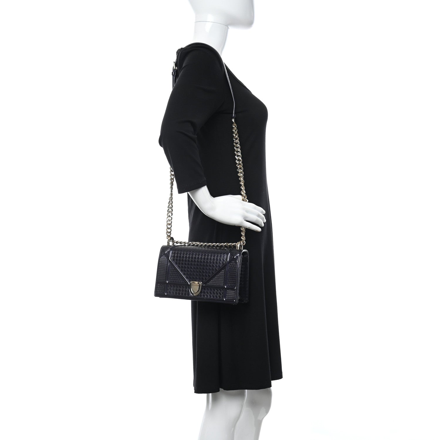 Christian Dior Metallic Patent Micro-Cannage Small Diorama Flap Bag Onyx Black 2 of 10
