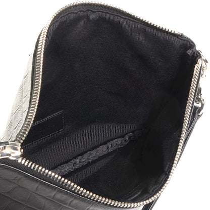 Saint Laurent Calfskin Crocodile Embossed Monogram Zip Pouch Black 5 of 9