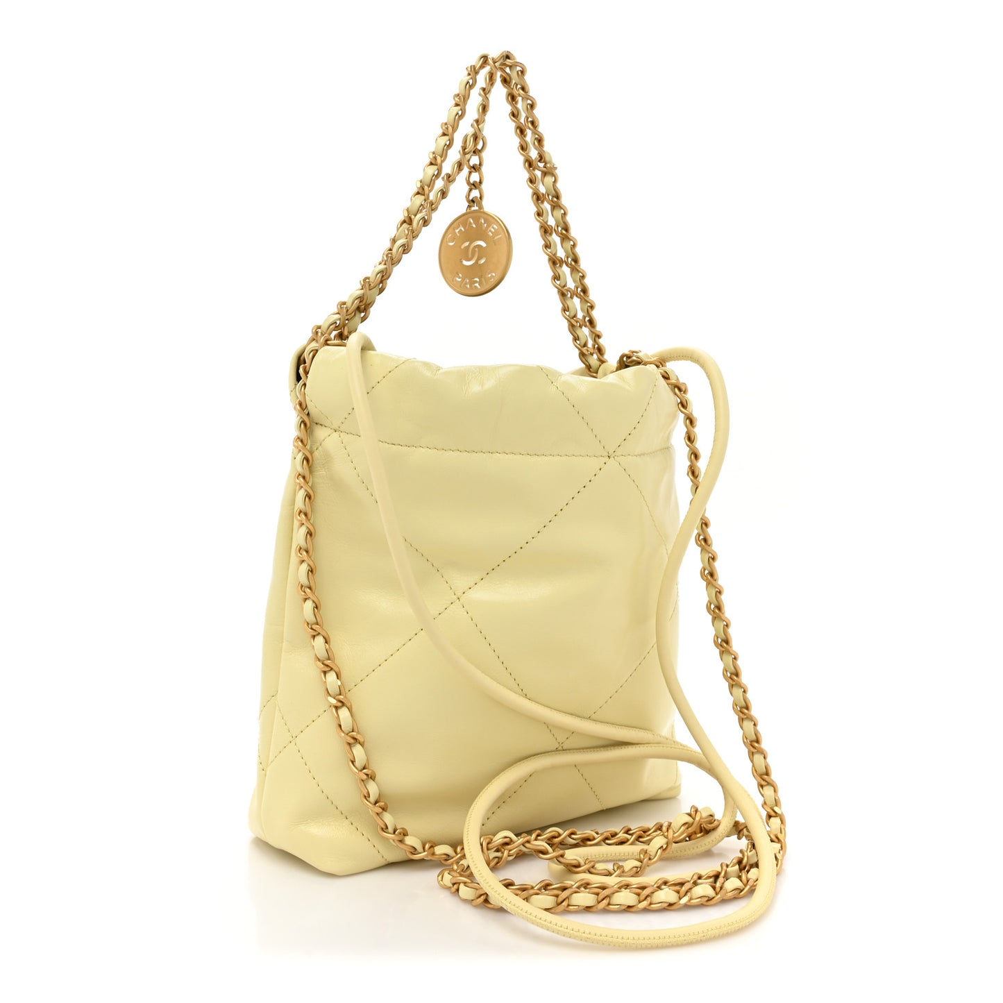 Shiny Calfskin Quilted Mini Chanel 22 Light Yellow