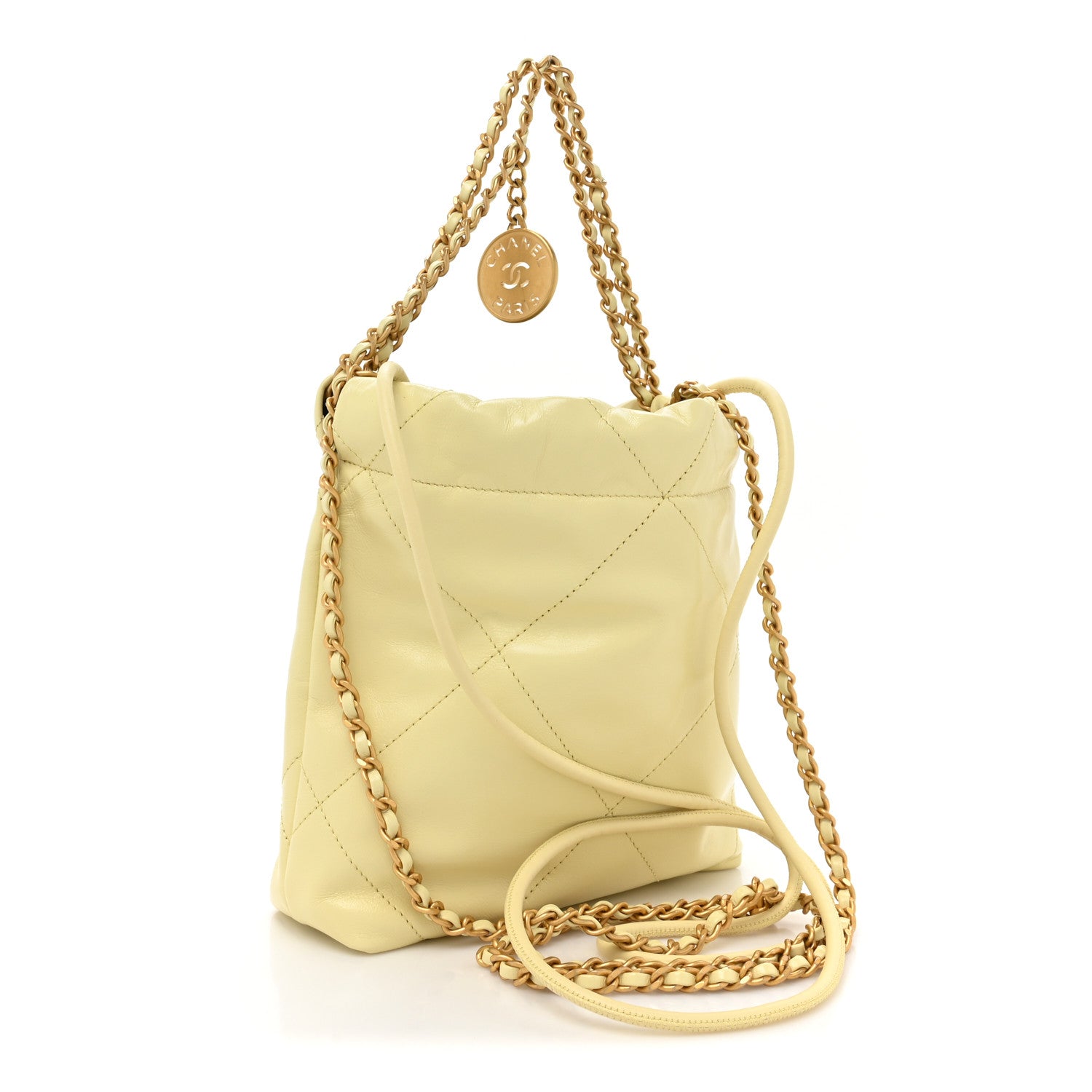 Chanel Shiny Calfskin Quilted Mini Chanel 22 Light Yellow 3 of 9