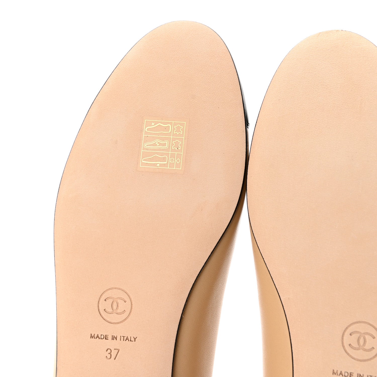 Chanel Lambskin Cap Toe CC Ballerina Flats 37 Beige Black 13 of 15