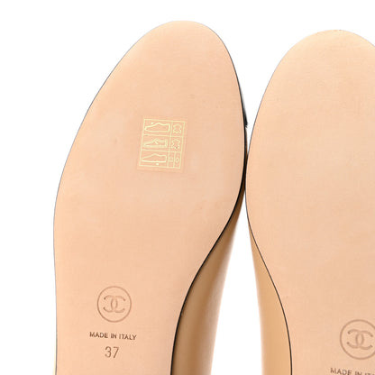 Chanel Lambskin Cap Toe CC Ballerina Flats 37 Beige Black 13 of 15