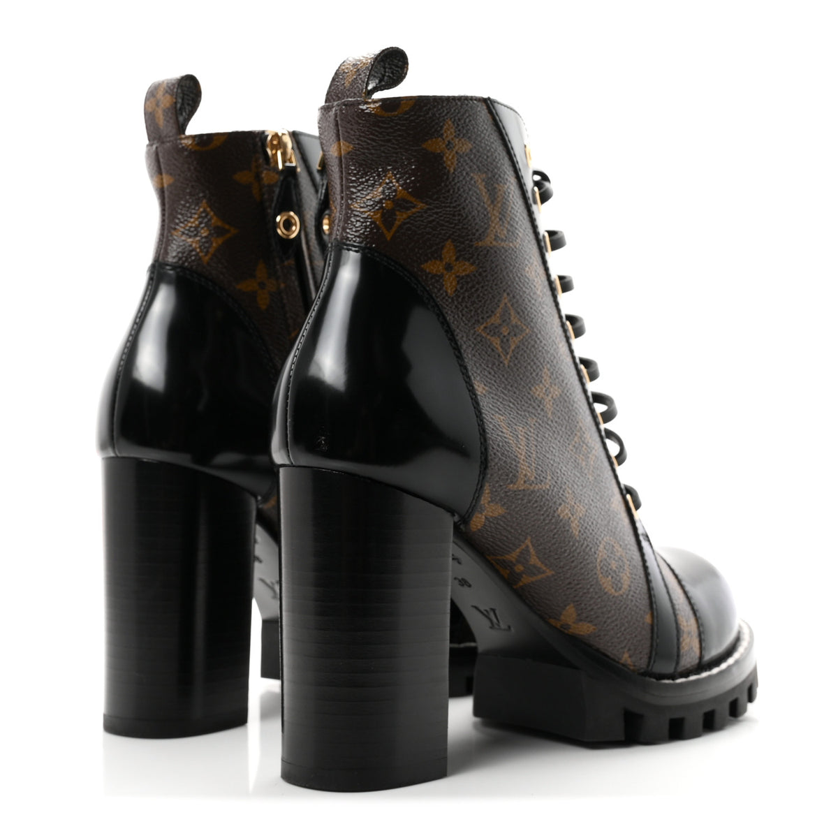 Patent Calfskin Monogram Star Trail Ankle Boots 38 Black