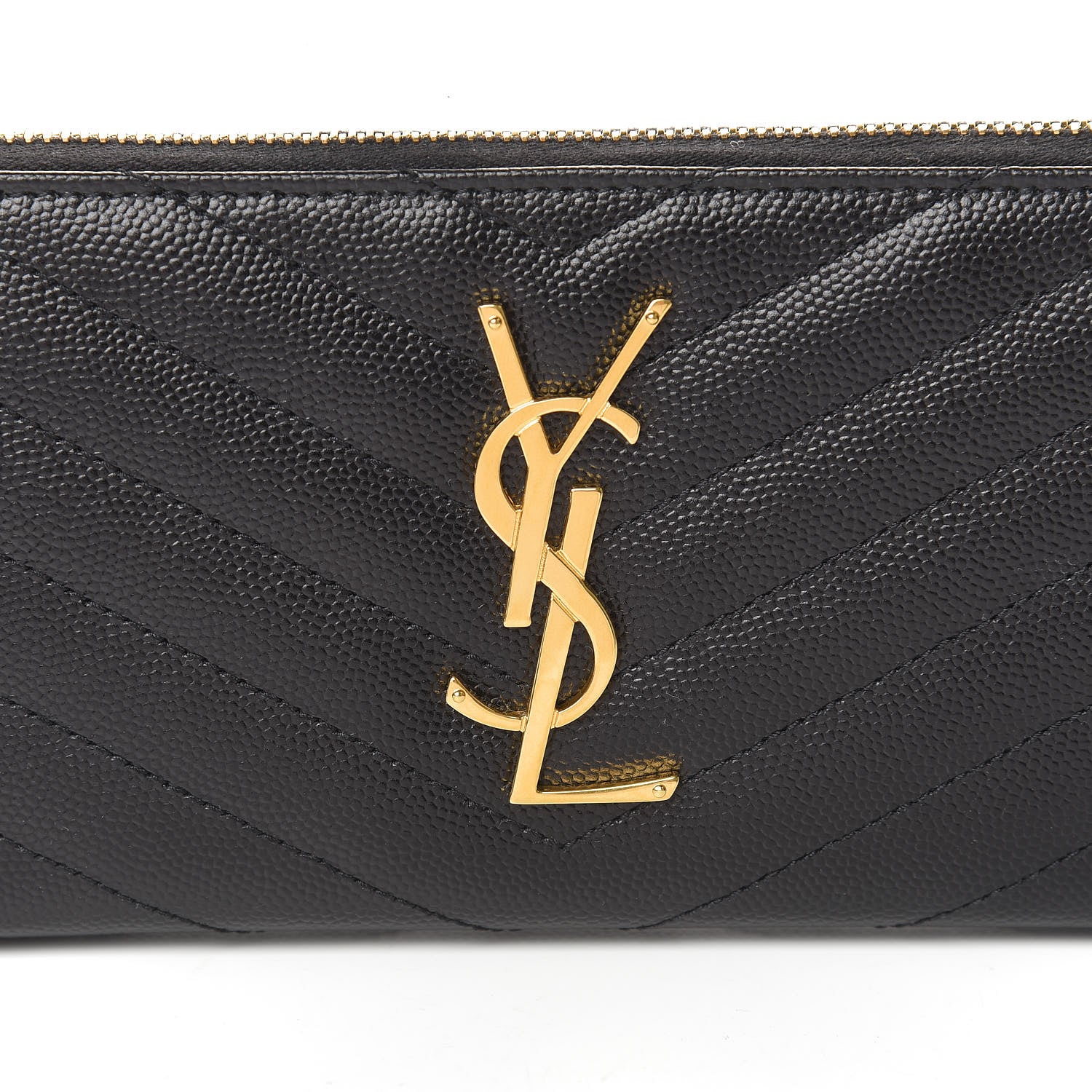 Saint Laurent Grain De Poudre Matelasse Chevron Monogram Zip Around Wallet Black 7 of 8