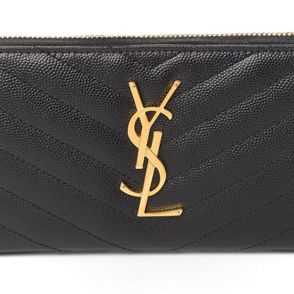 Saint Laurent Grain De Poudre Matelasse Chevron Monogram Zip Around Wallet Black 7 of 8