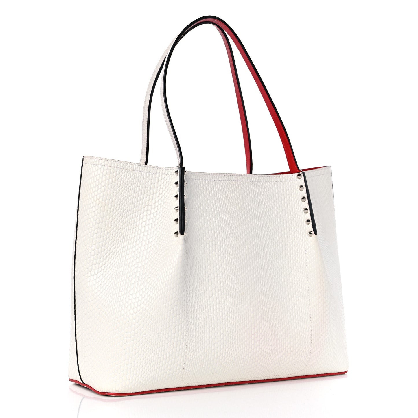Calfskin Jurassic Embossed Spiked Large Cabarock Shopper Tote White