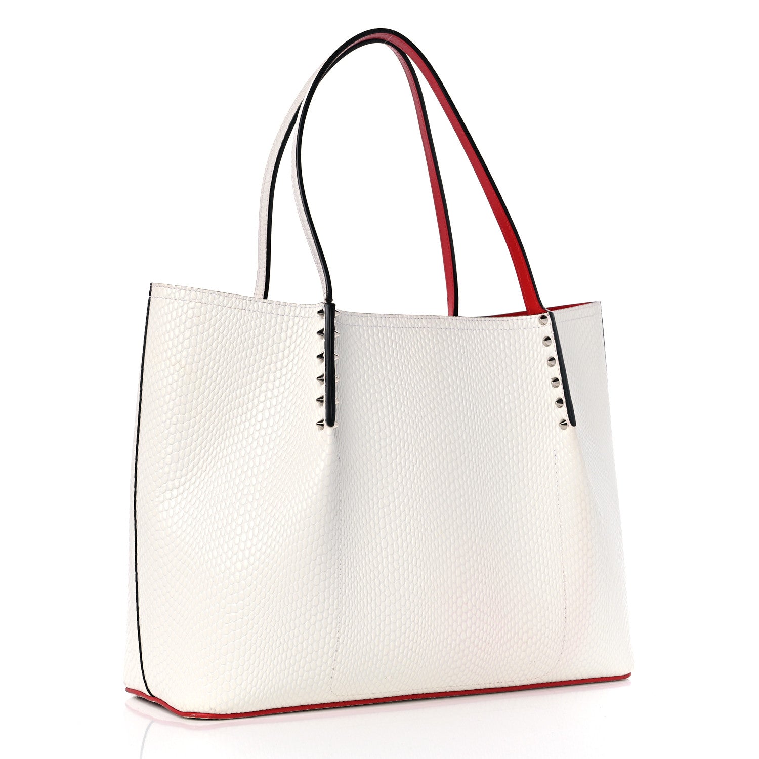 Christian Louboutin Calfskin Jurassic Embossed Spiked Large Cabarock Shopper Tote White 3 of 12