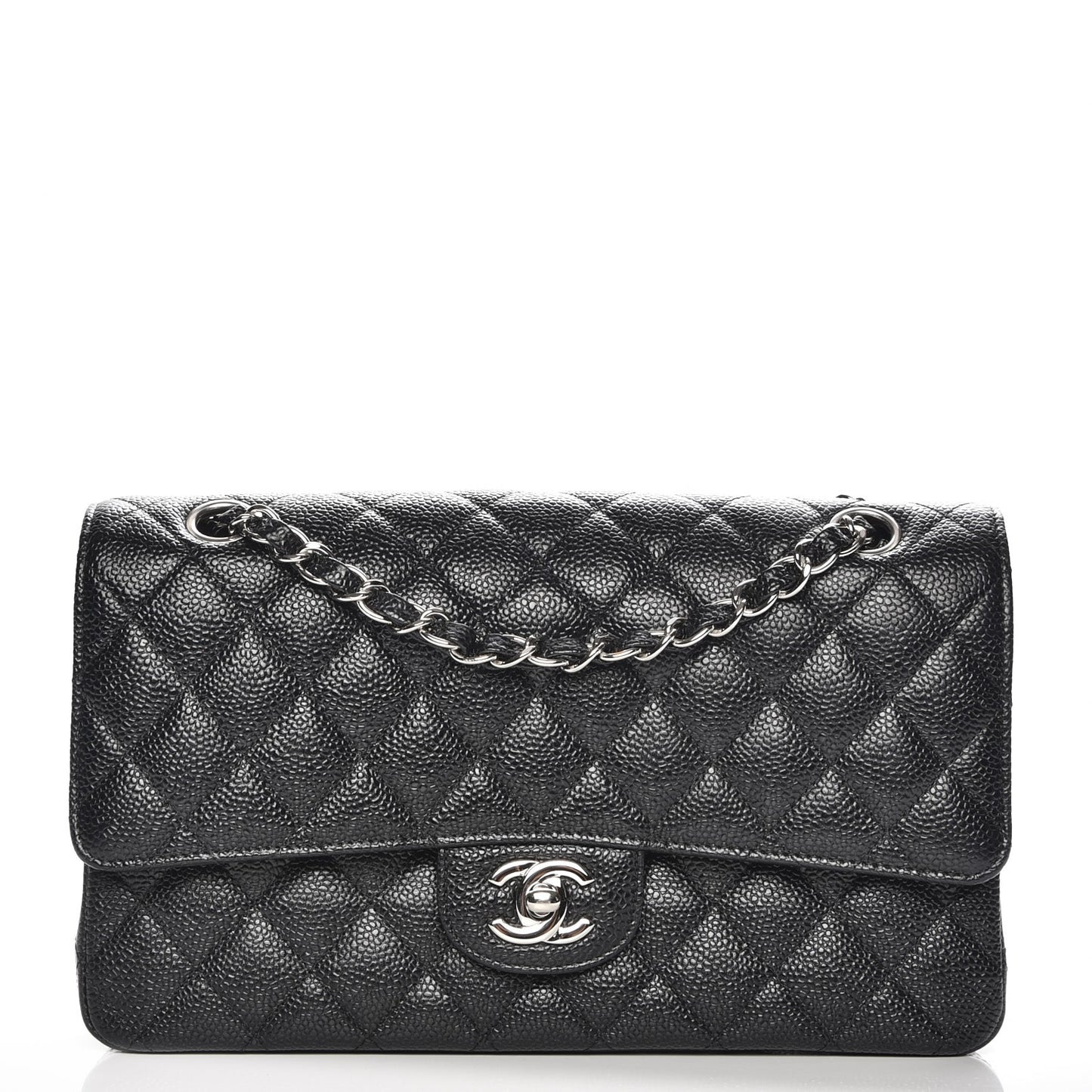 Caviar Quilted Medium Double Flap Black