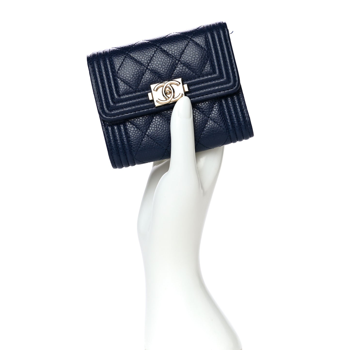 Caviar Quilted Compact Boy Wallet Blue
