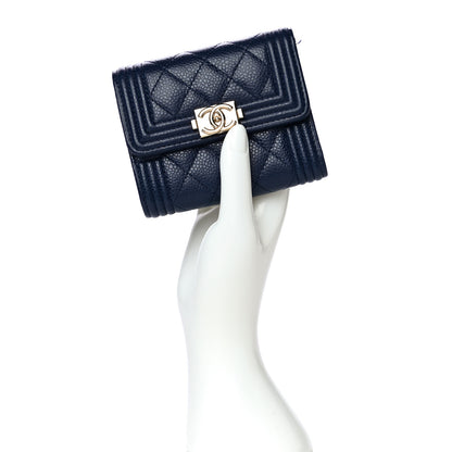 Chanel Caviar Quilted Compact Boy Wallet Blue 2 of 12