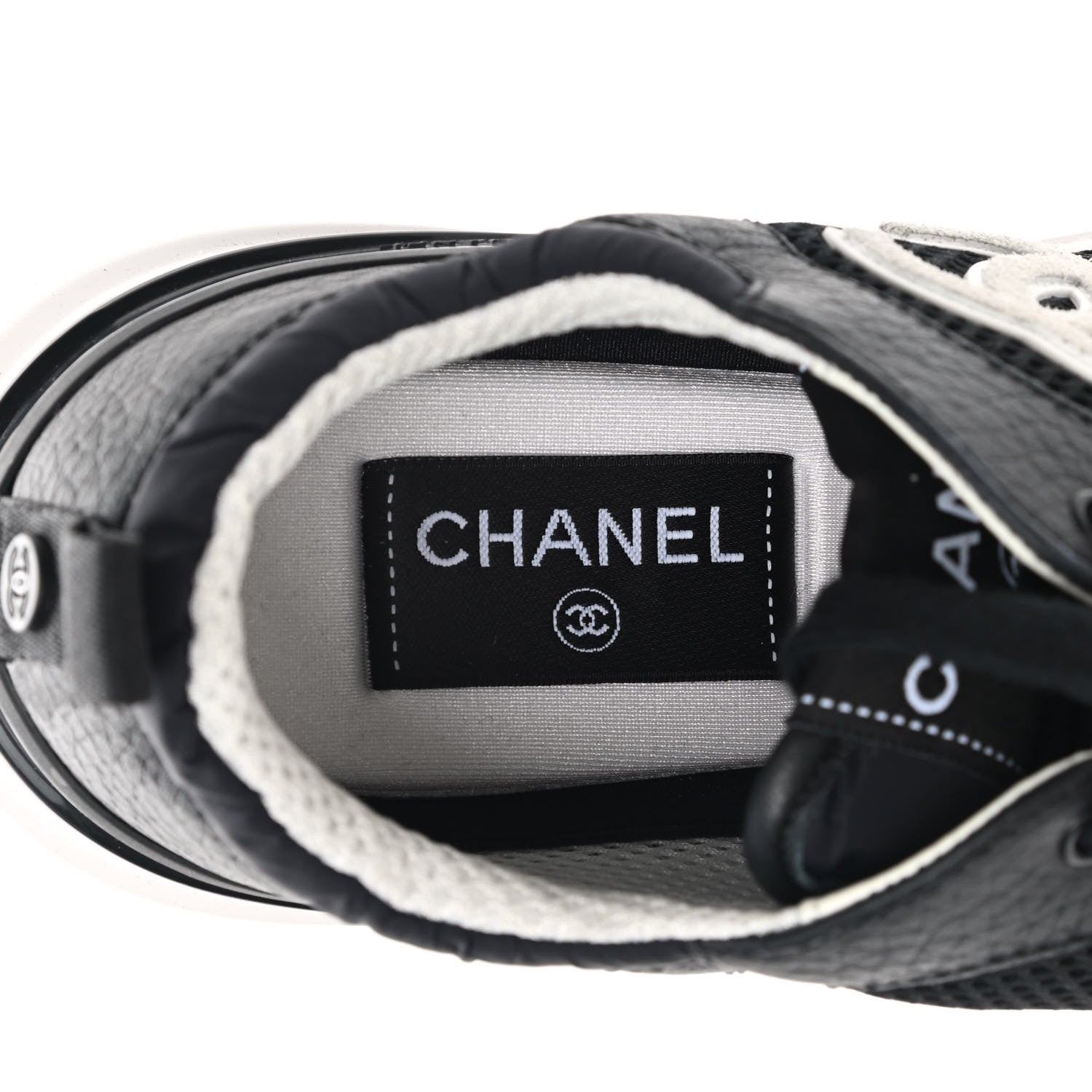 Chanel Calfskin Mesh Lycra Suede Womens Logo Sneakers 38 Black 6 of 10
