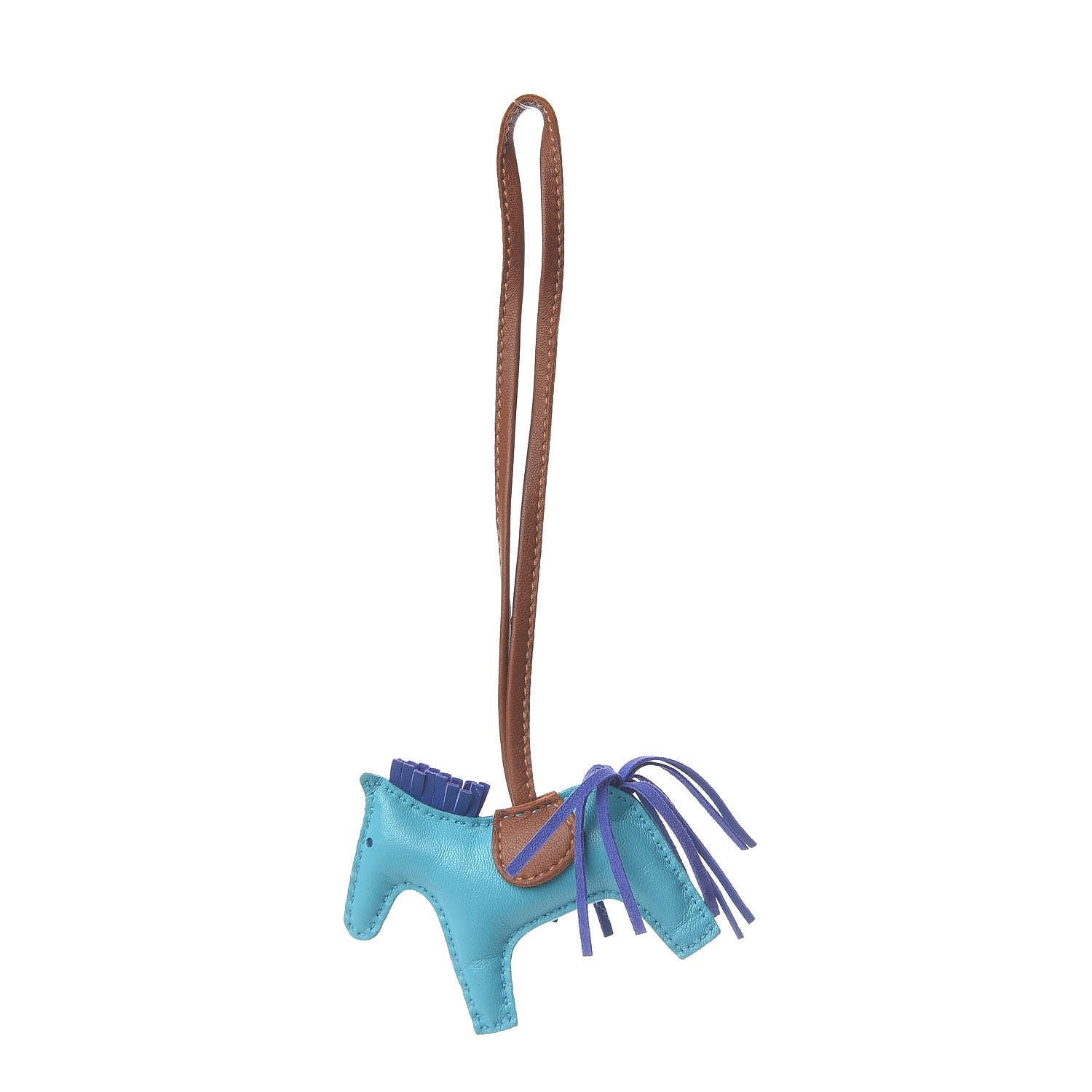 Hermes Milo Lambskin Grigri Rodeo Horse Bag Charm PM Bleu Azteque Bleu Electrique Fauve 1 of 4