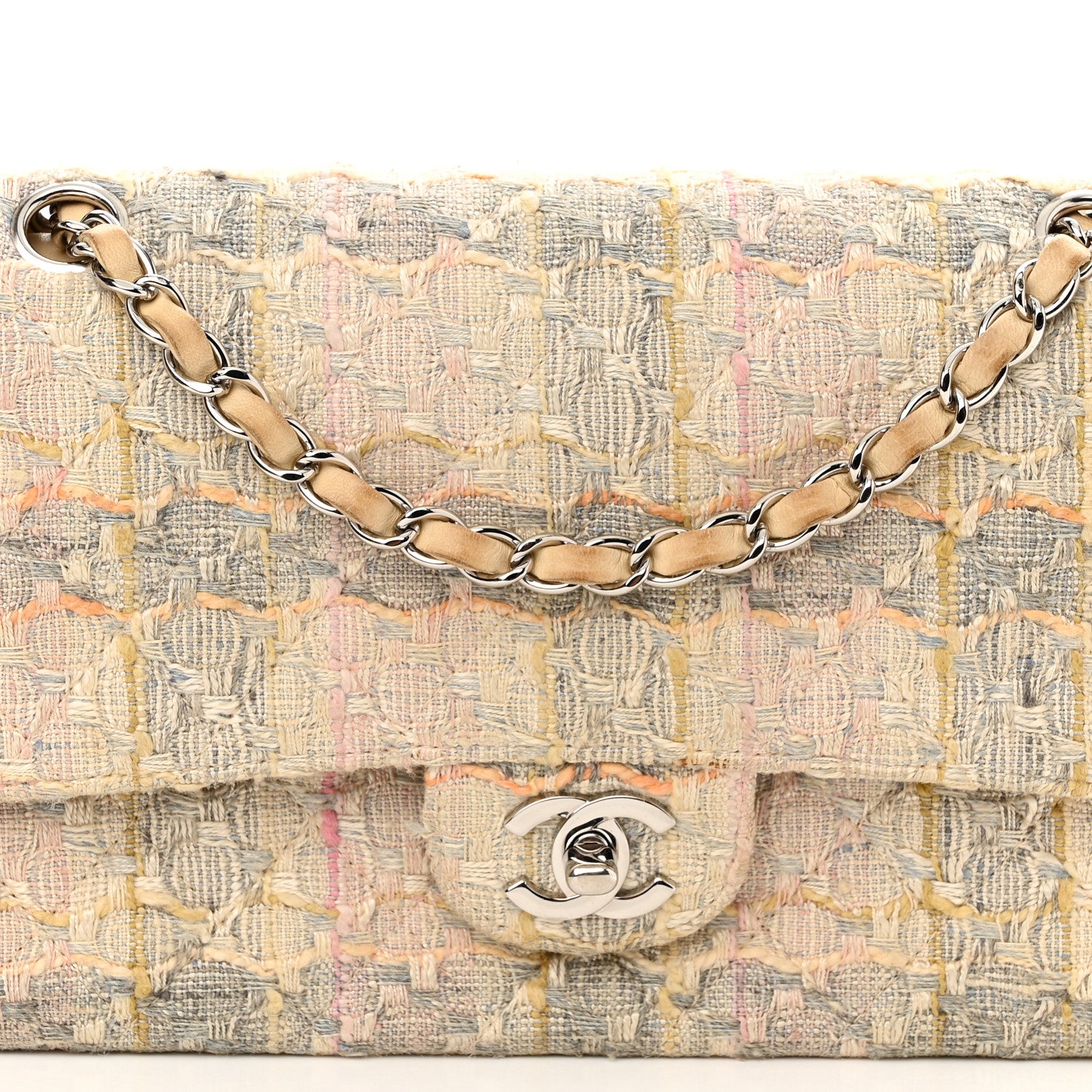 Chanel Tweed Quilted Medium Double Flap Beige Multicolor 8 of 14
