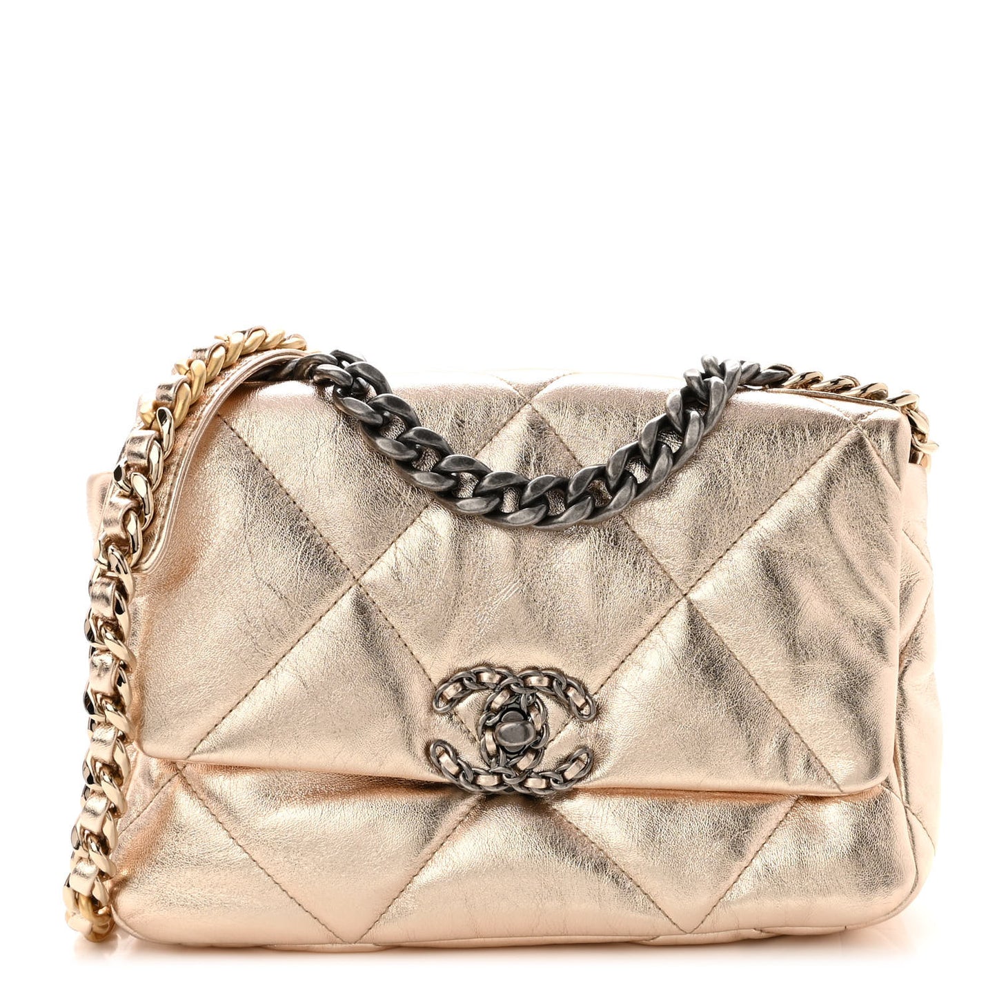 Metallic Lambskin Quilted Medium Chanel 19 Flap Gold