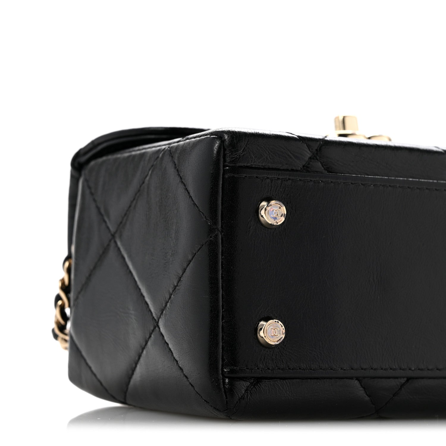 Chanel Shiny Calfskin Quilted Top Handle Box Bag Black 9 of 15