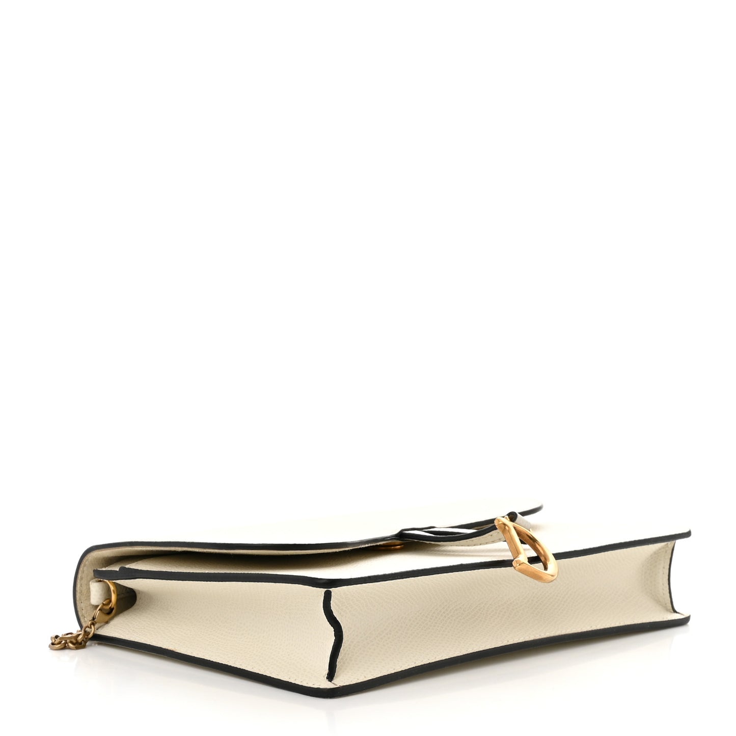Grained Calfskin Saddle Chain Pouch Off White