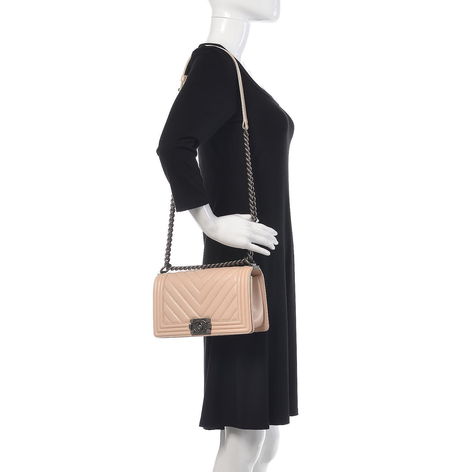 Chanel Caviar Chevron Quilted Medium Boy Flap Light Beige 2 of 9