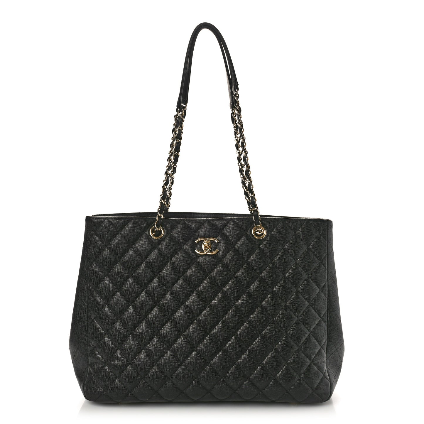 Caviar Quilted Large Shopping Tote Black