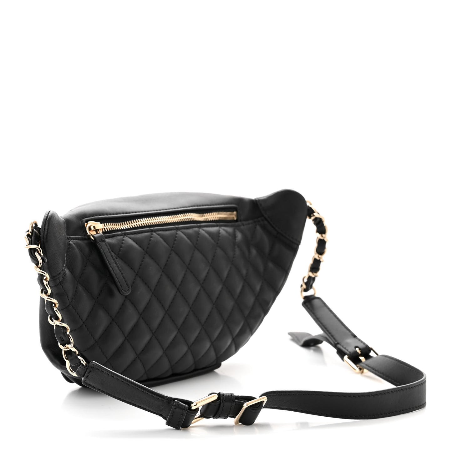Lambskin Quilted Waist Bag Fanny Pack Black