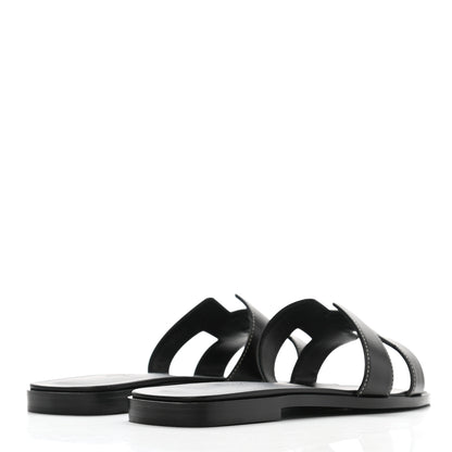 Hermes Box Calfskin Oran Sandals 38 Black 4 of 9