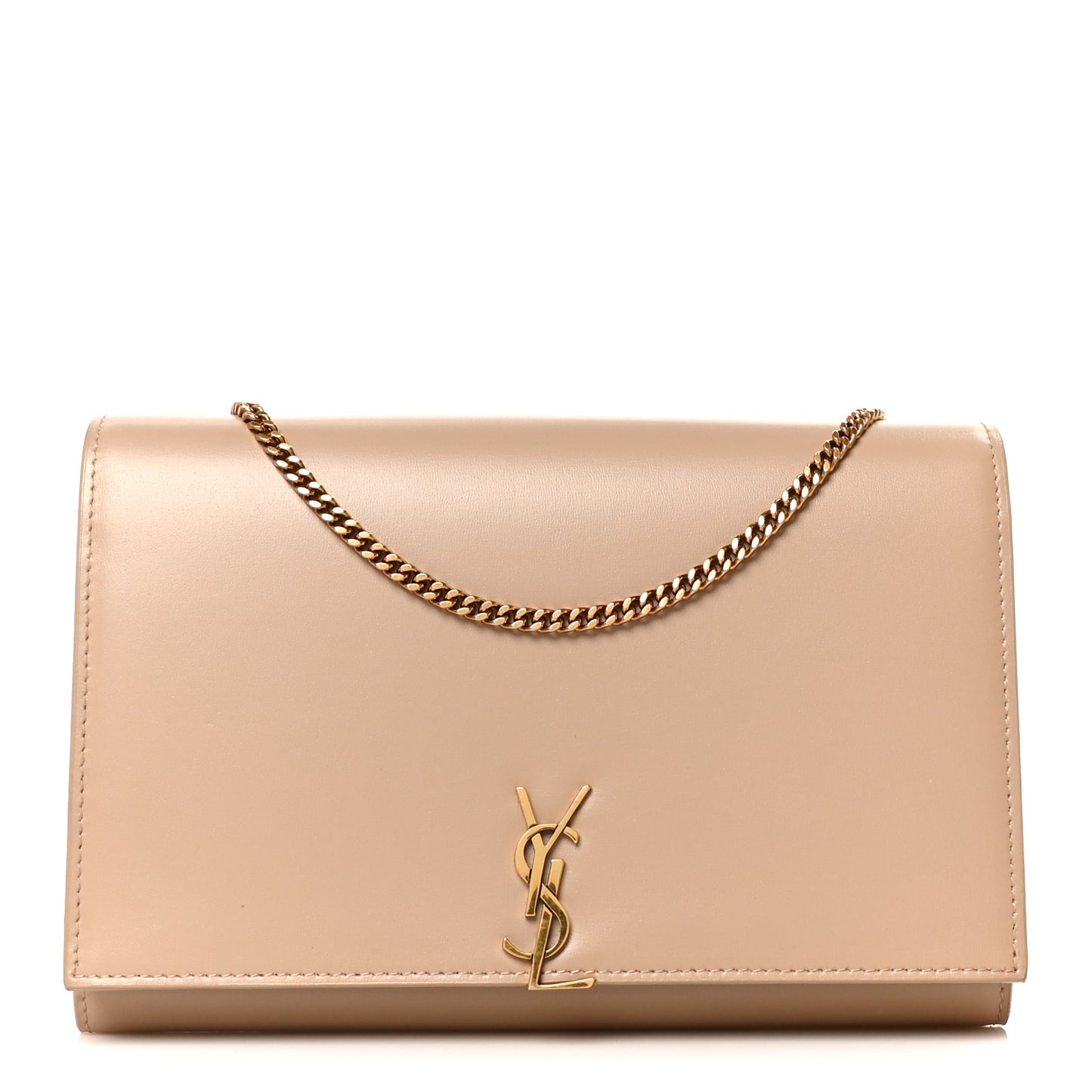 Glossy Calfskin Monogram Chain Wallet Dark Beige