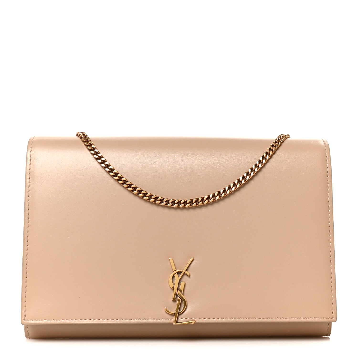 Saint Laurent Glossy Calfskin Monogram Chain Wallet Dark Beige 1 of 10
