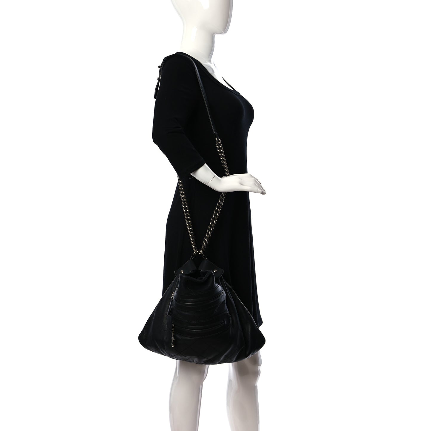Calfskin Stitched Double Zip Hobo Black