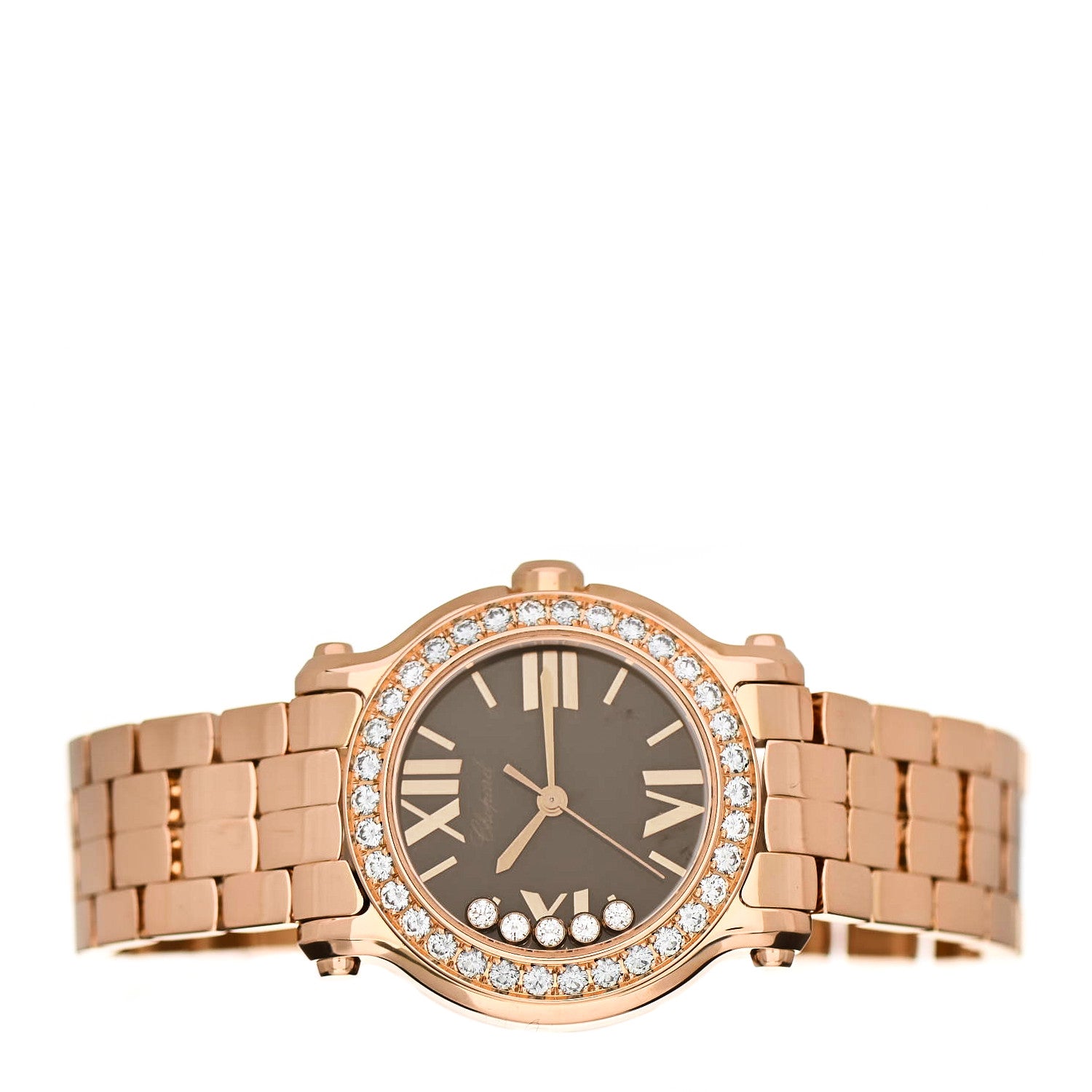 Chopard 18K Rose Gold Diamond Bezel 30mm Happy Sport Quartz Watch Brown 2 of 5
