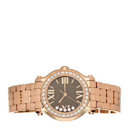 Chopard 18K Rose Gold Diamond Bezel 30mm Happy Sport Quartz Watch Brown 2 of 5