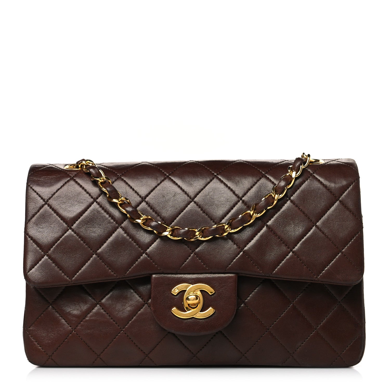 Chanel Lambskin Quilted Small Double Flap Dark Brown 1 of 9