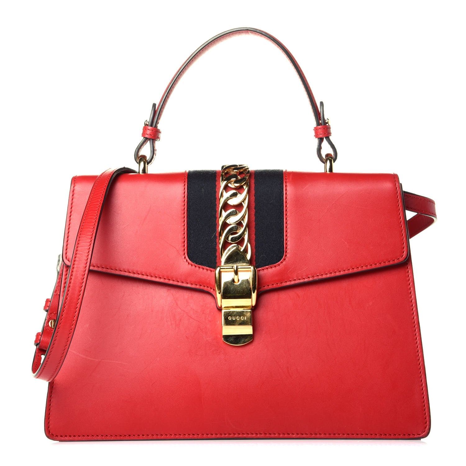 Gucci Calfskin Medium Sylvie Top Handle Bag Hibiscus Red 1 of 10