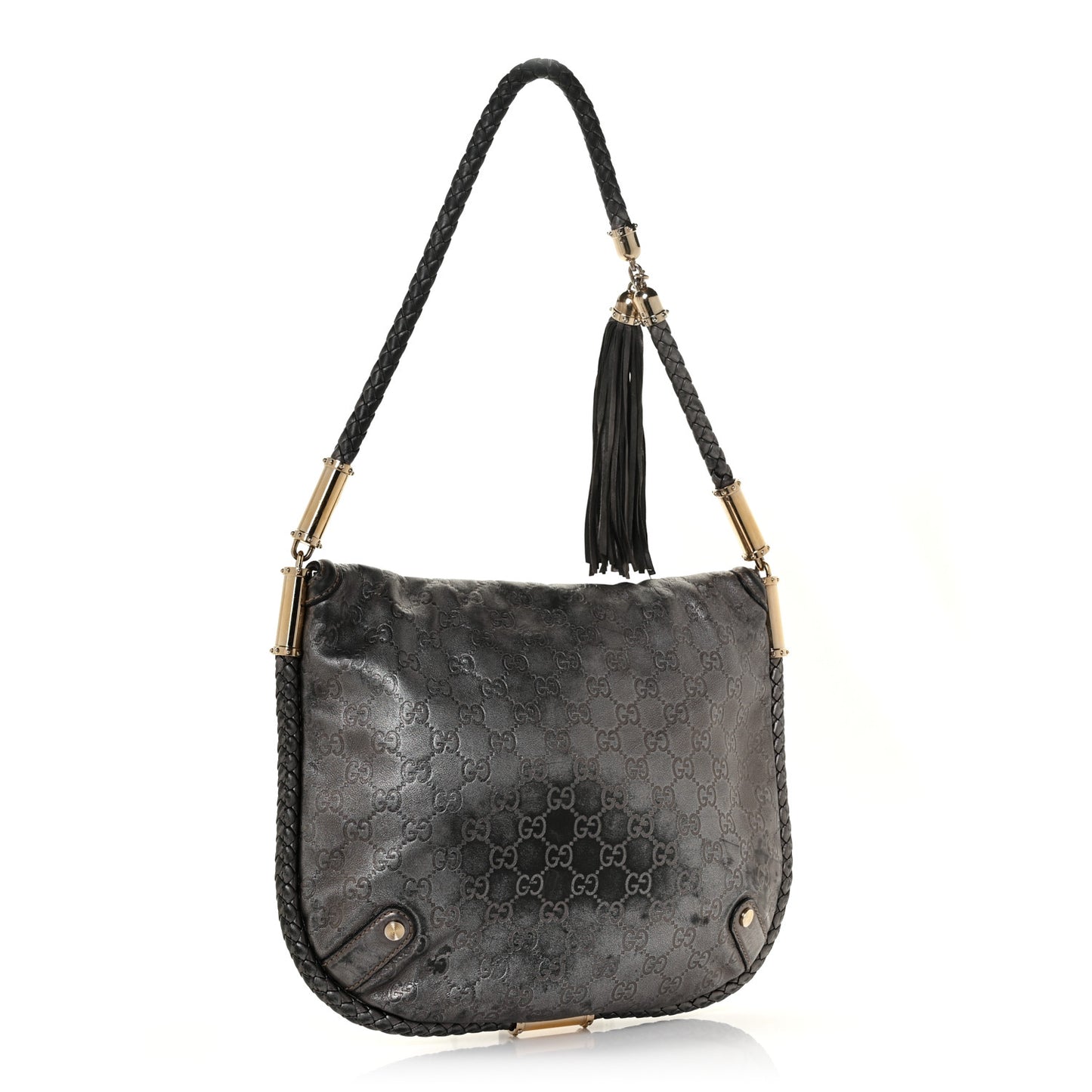 Guccissima Britt Tassel Shoulder Bag Gunmetal