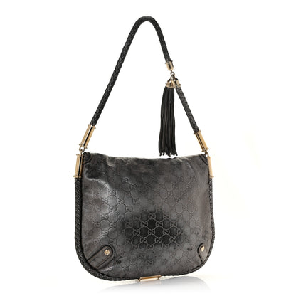 Gucci Guccissima Britt Tassel Shoulder Bag Gunmetal 3 of 12