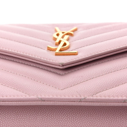 Saint Laurent Grain De Poudre Matelasse Chevron Monogram Envelope Chain Wallet Pale Pink 8 of 13