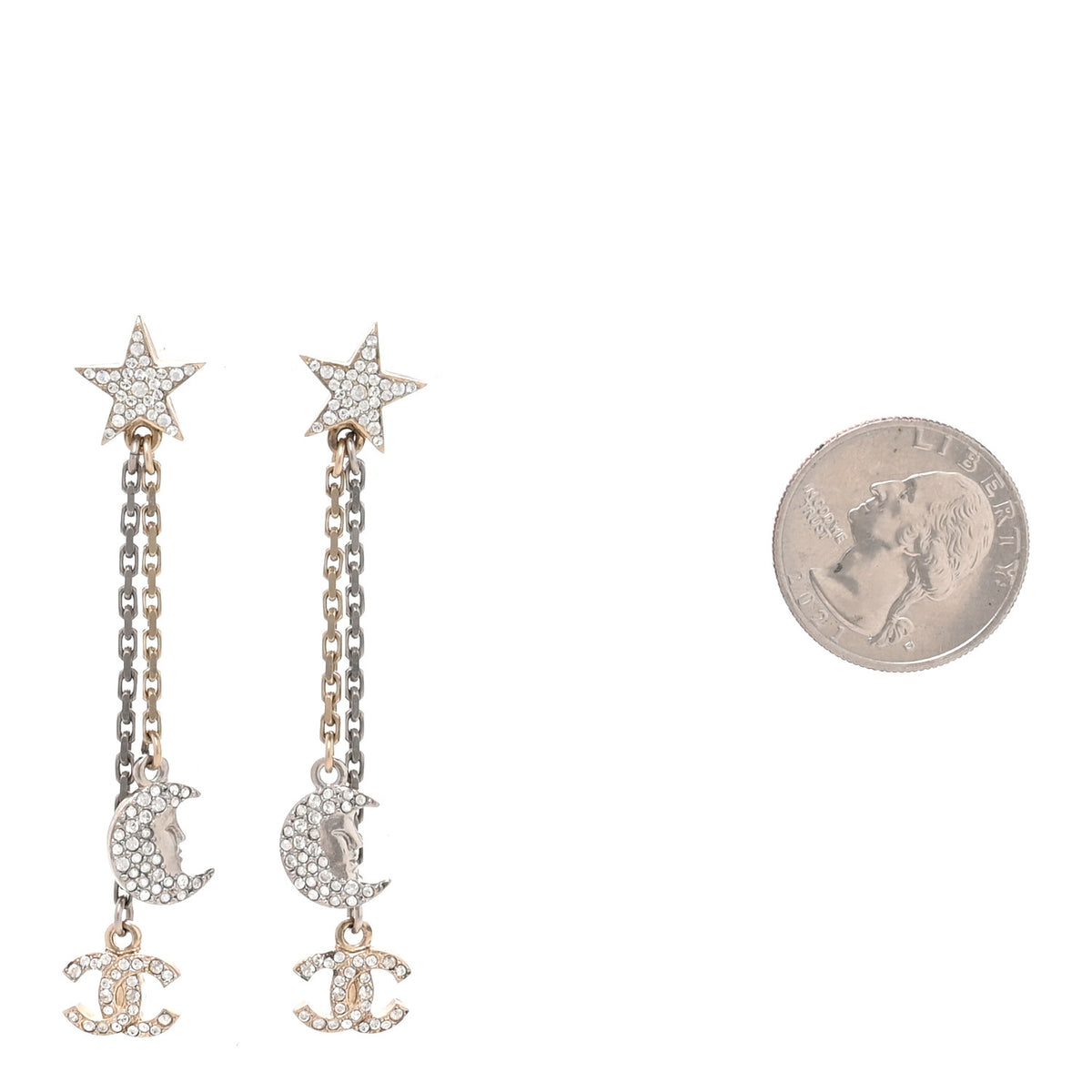 Crystal CC Star Moon Dangle Earrings Silver Gold