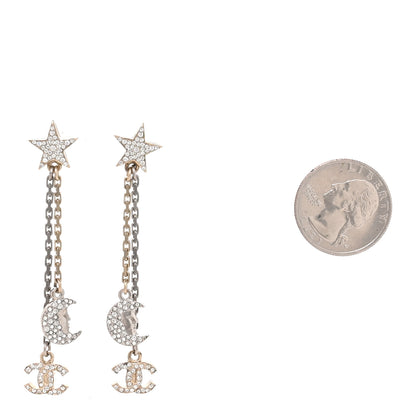 Chanel Crystal CC Star Moon Dangle Earrings Silver Gold 2 of 4