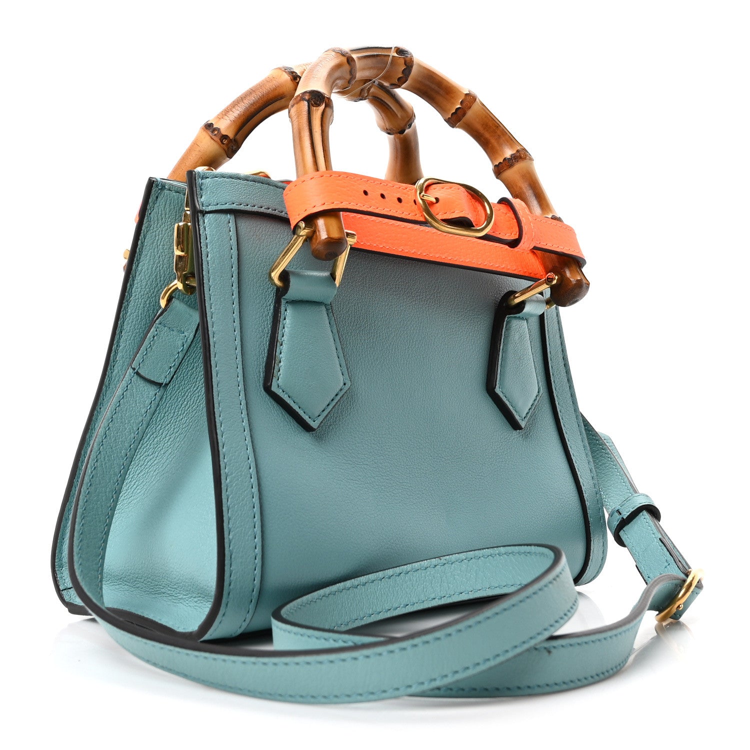 Gucci Textured Dollar Calfskin Web Mini Diana Tote Bag Dusty Azure Deep Orange 3 of 10
