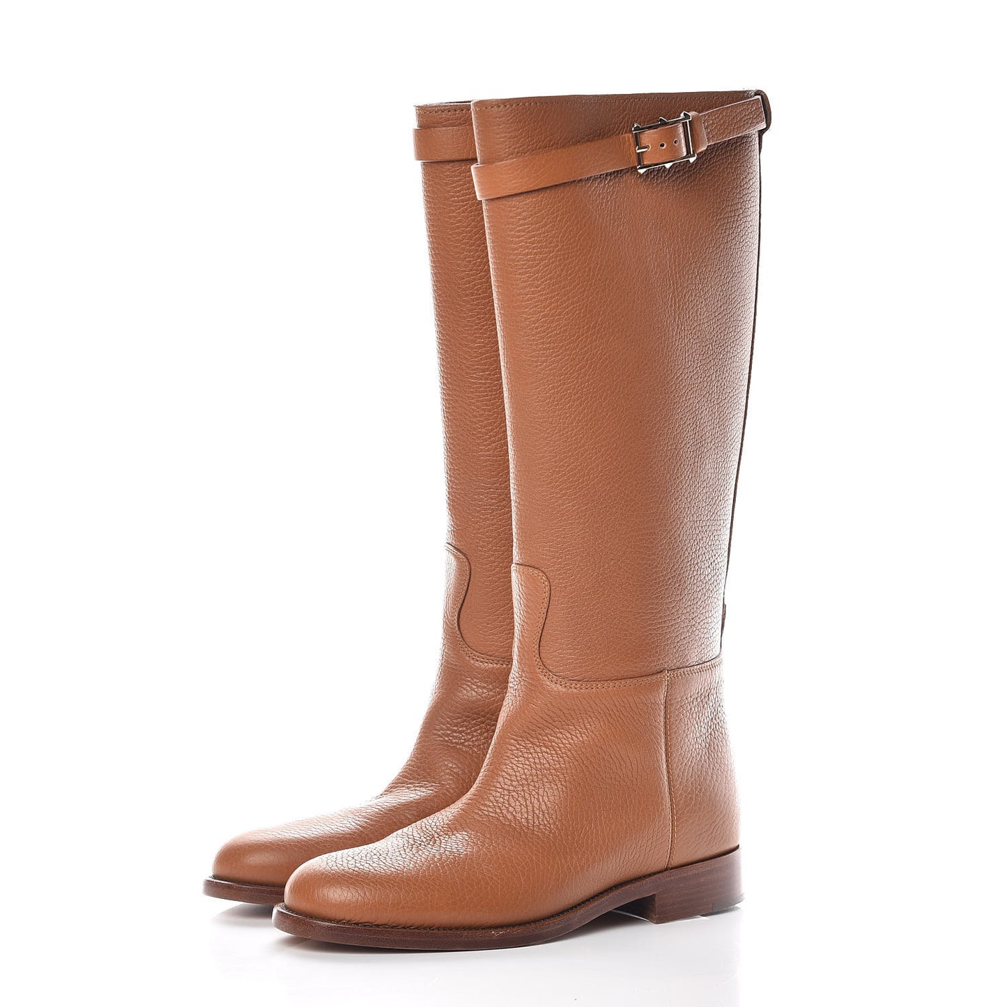 Grained Calfskin Rockstud Buckle Boots 35 Light Cuir
