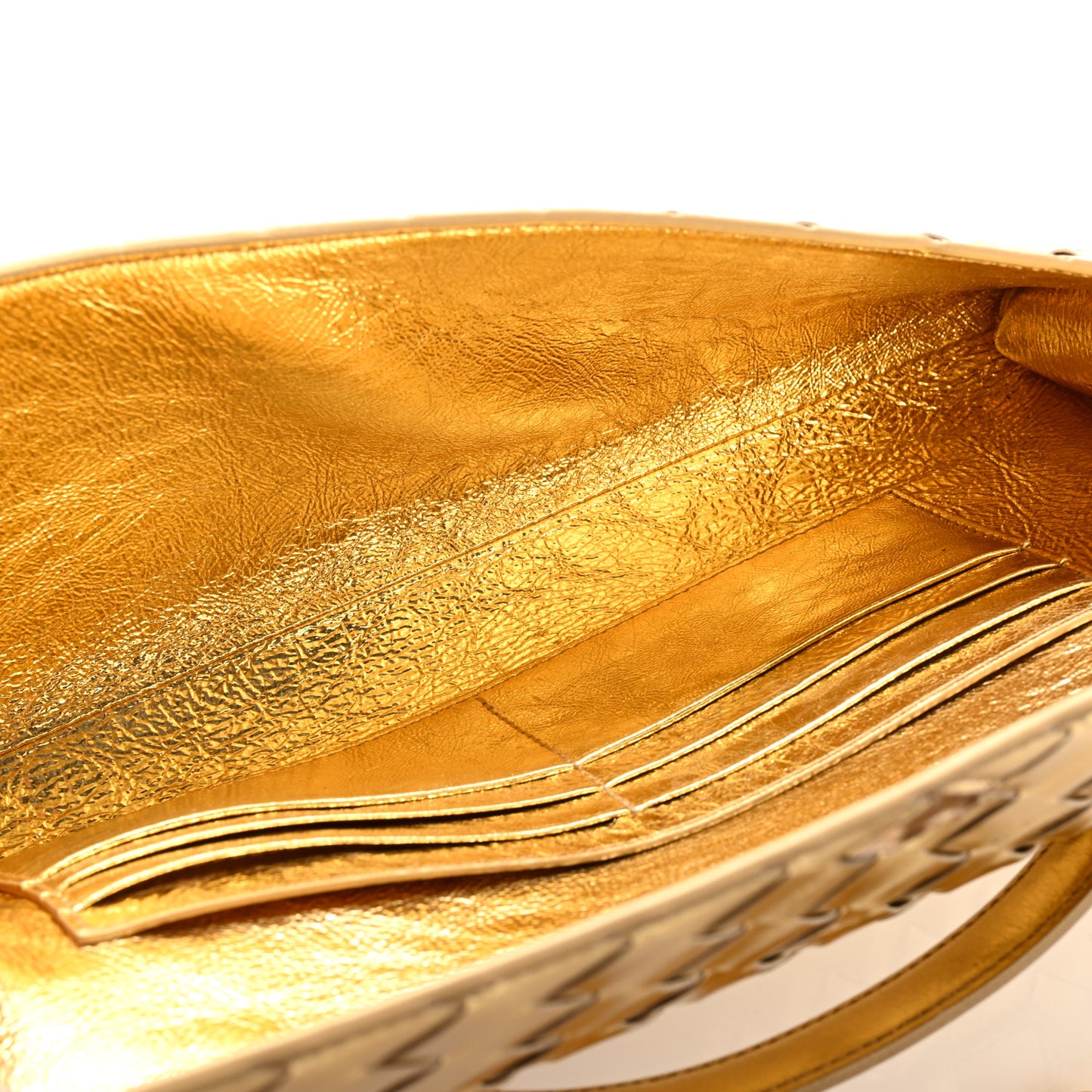 Metallic Lambskin Intrecciato Long Andiamo Top Handle Clutch Gold