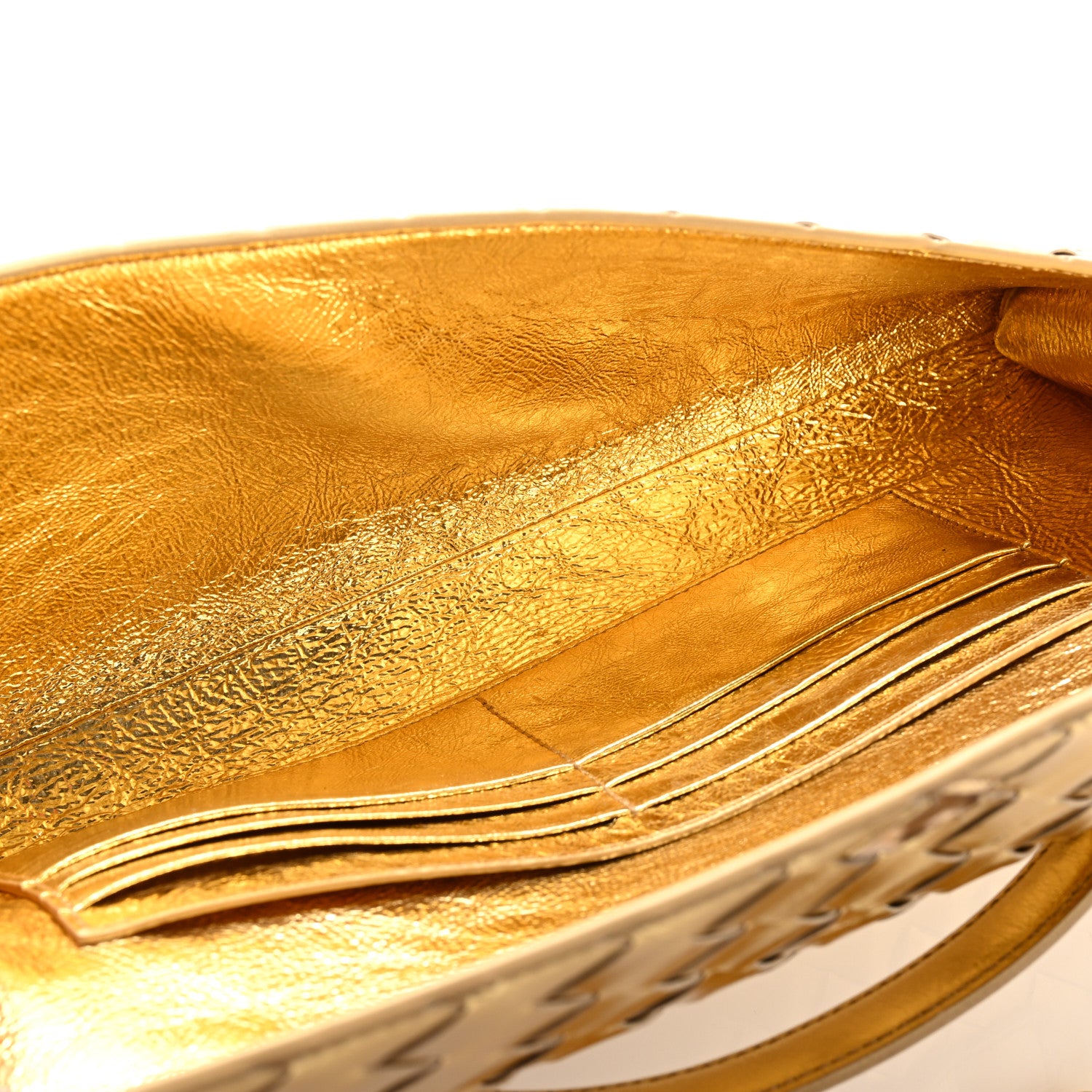 Bottega Veneta Metallic Lambskin Intrecciato Long Andiamo Top Handle Clutch Gold 5 of 13