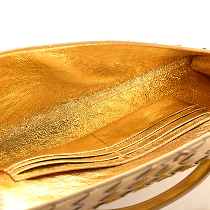Bottega Veneta Metallic Lambskin Intrecciato Long Andiamo Top Handle Clutch Gold 5 of 13
