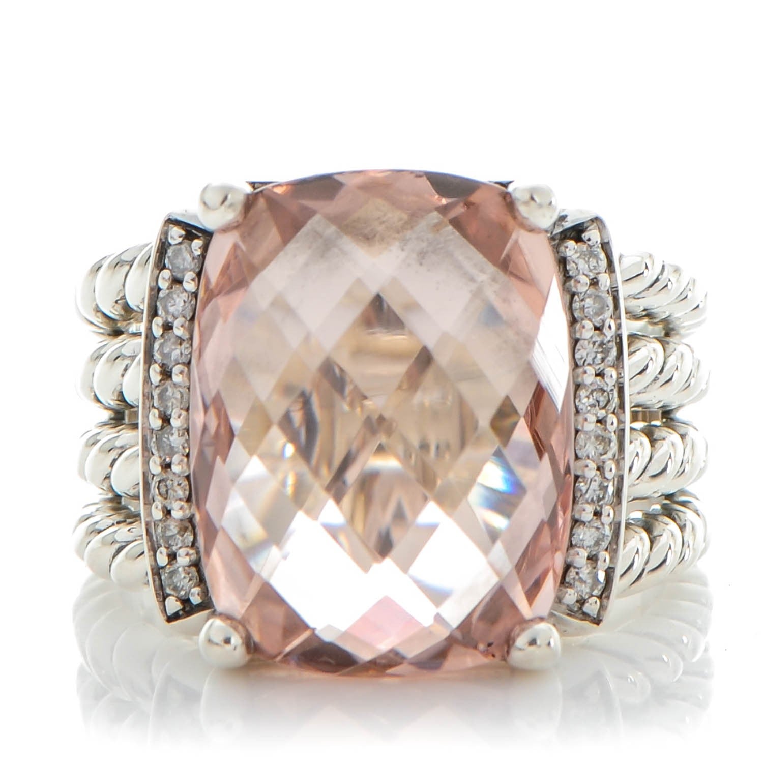 David Yurman Sterling Silver Diamond Morganite 16mm Wheaton Ring 54 7 1 of 5