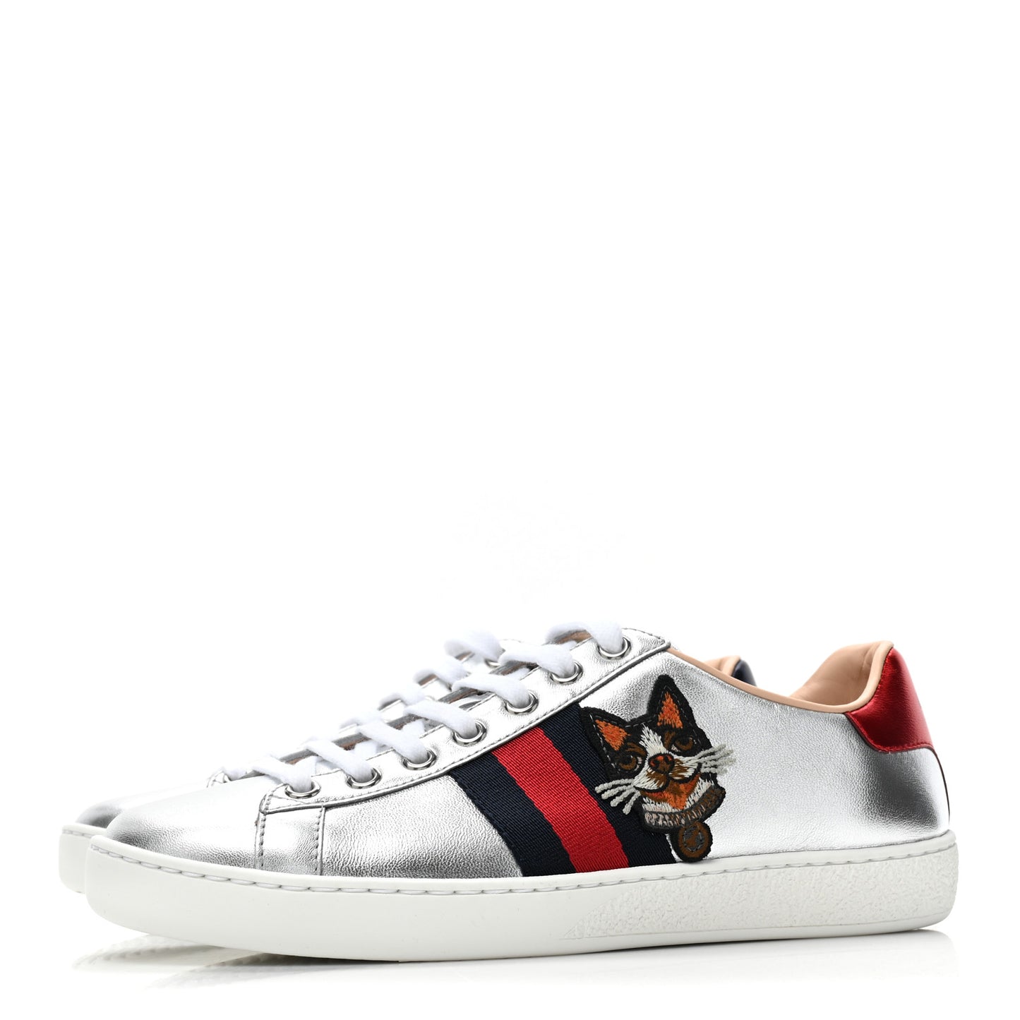 Metallic Nappa Silk Ayers Web Embroidered Womens Ace Sneakers 35 Silver