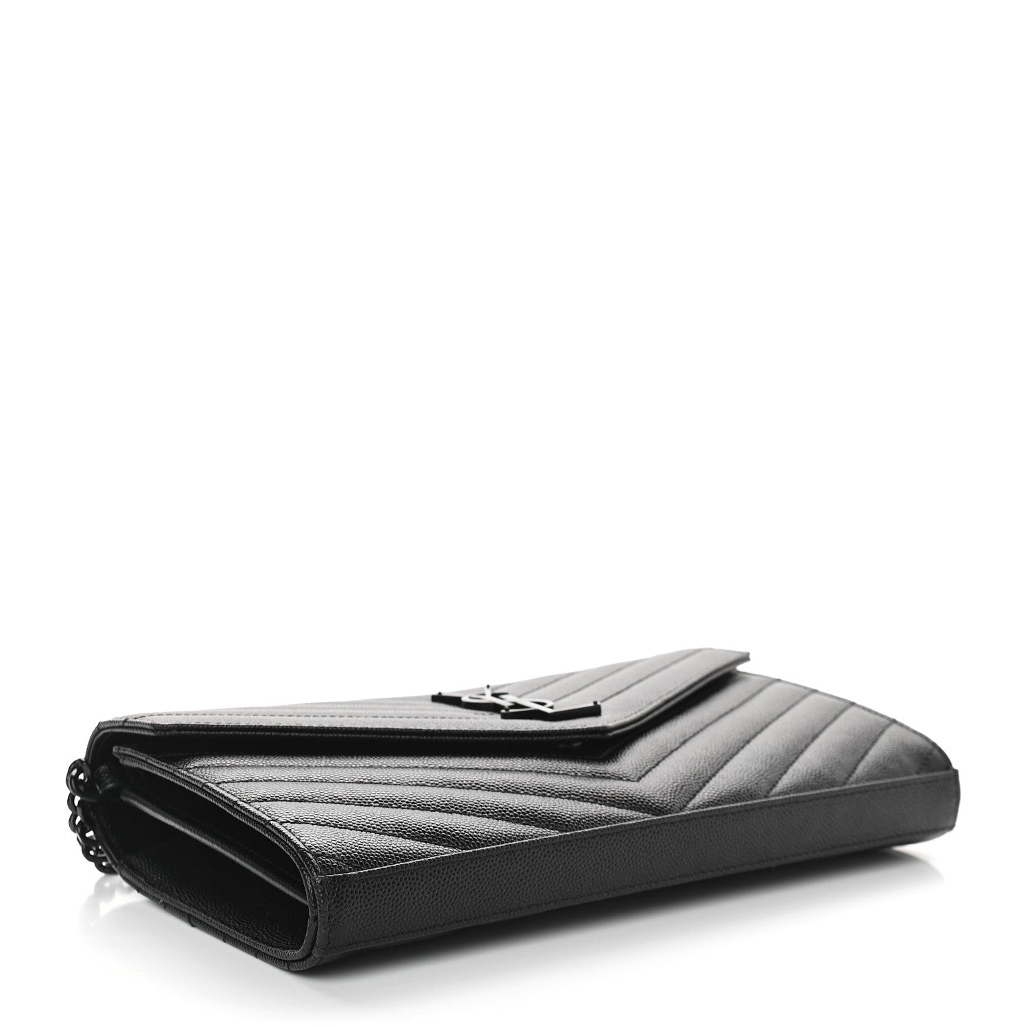 Saint Laurent Grain De Poudre Matelasse Chevron Monogram Chain Wallet Black 4 of 8