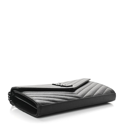 Saint Laurent Grain De Poudre Matelasse Chevron Monogram Chain Wallet Black 4 of 8